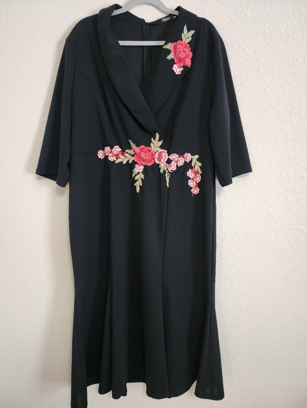 Black Embroidered Floral Midi Dress